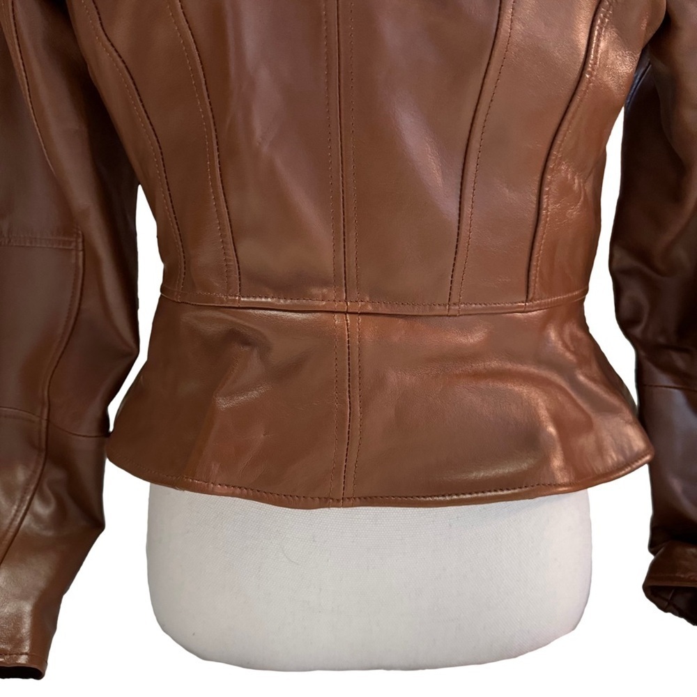 G.I.L.I. Leather Jacket with Zipper Details Size 4 British Tan NWT - Picture 6 of 16